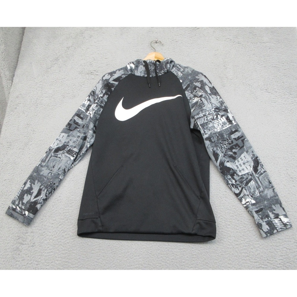 Nike Dri-FIT Hoodie Men S Black Graphic Camo Swoosh Pullover Training Streetwear
